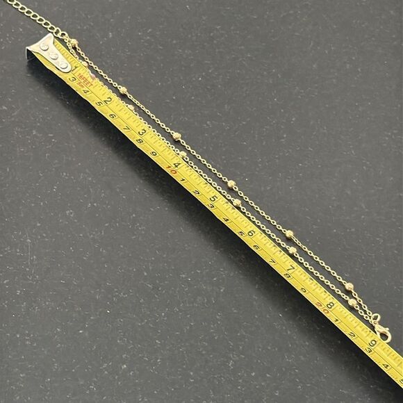 Delicate Double Layer Gold Plated Anklet - Beaded Cable Chain - Adjustable Size - Picture 4 of 8